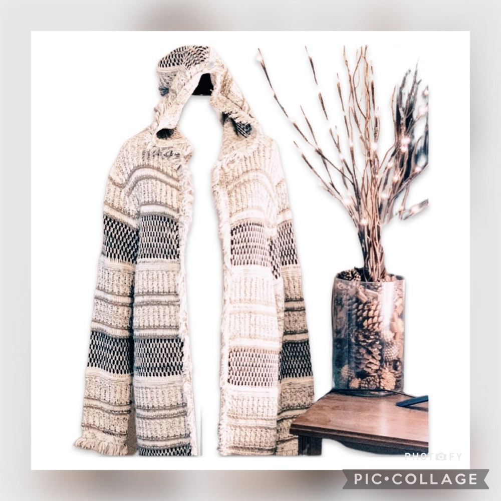 NWT FYLO  Hooded Fringe Cardigan L